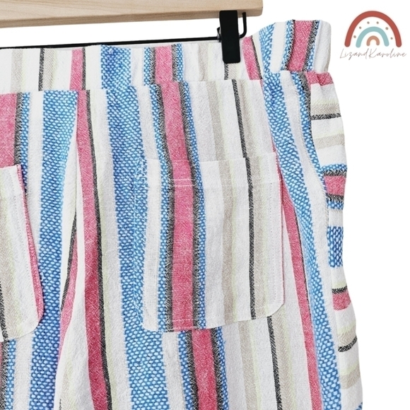 New! Caffe Marrakesh Linen Stripes Pull On Straight Leg Cropped Casual Pants - Picture 9 of 13